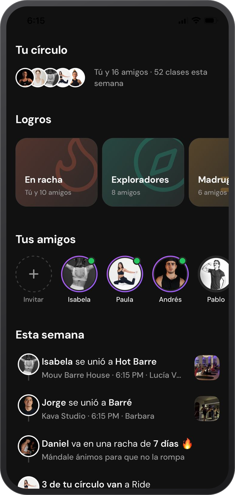 Tu círculo: rachas y amigos en vivo